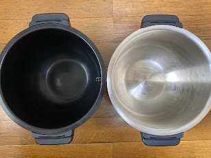 ホットクックのフッ素コート内鍋とステンレス内鍋の比較画像