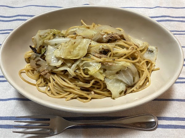 ホットクックレシピ「ツナとキャベツの和風パスタ」の完成画像