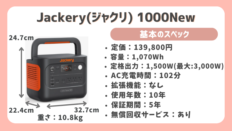 Jackery1000newの基本スペック