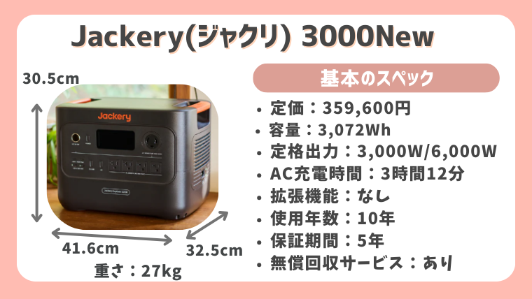 Jackery3000Newの基本スペック