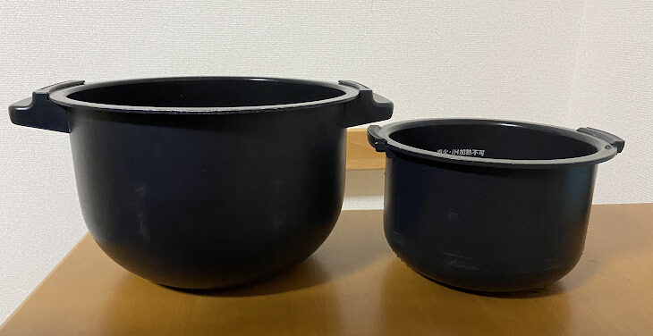 ホットクック2.4Lと1.0Lの内鍋